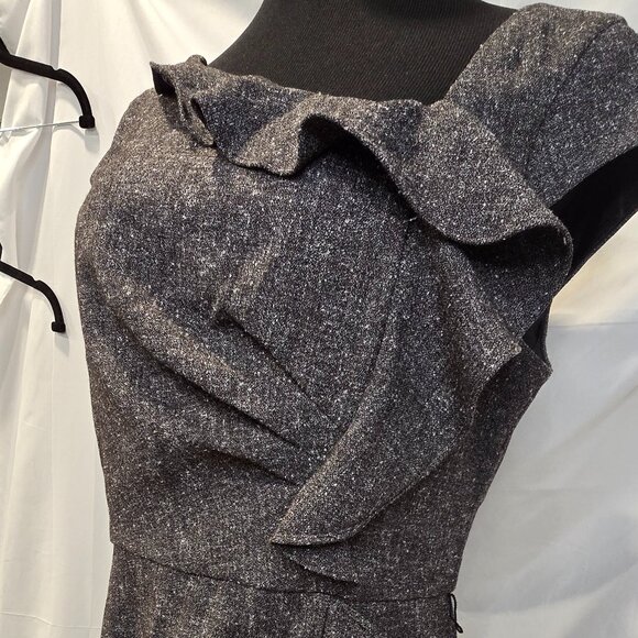 White House Black Market Gray Ruffle Dress Size 14 Lined Slit - Picture 3 of 8